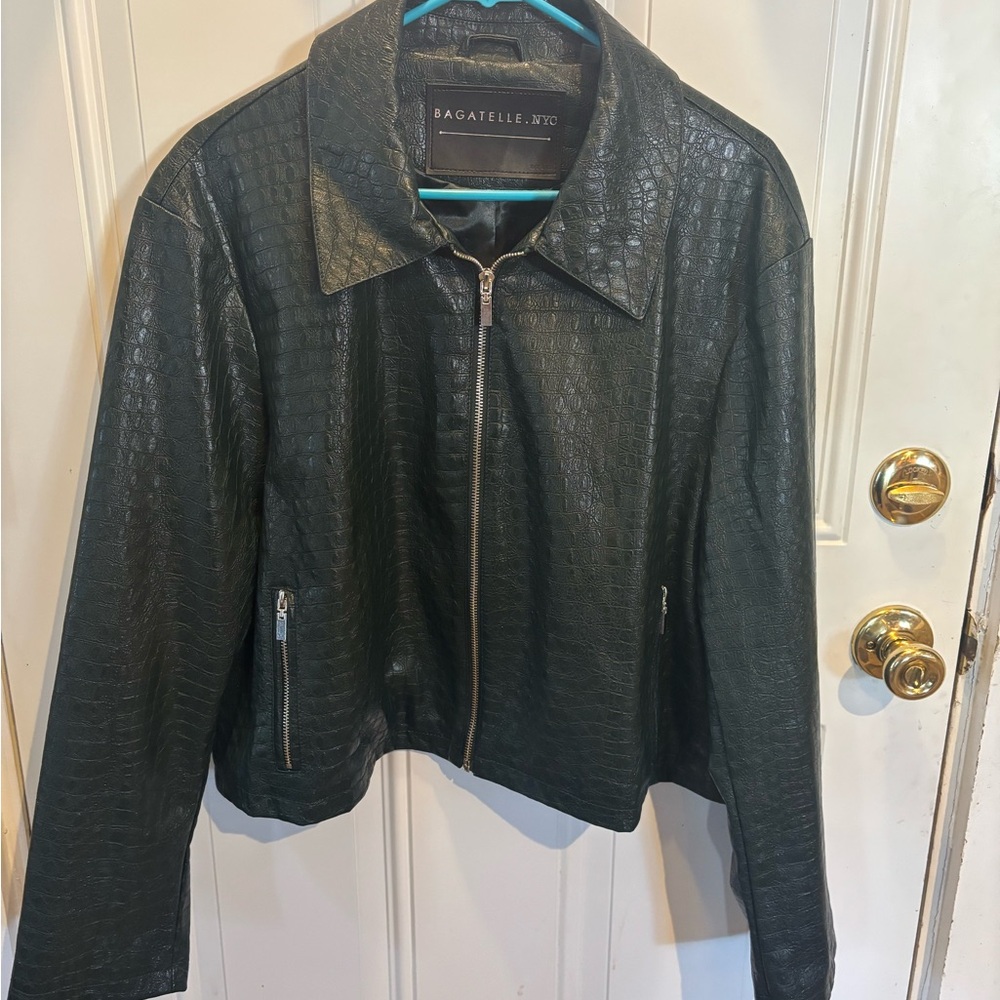 Bagatelle Women's Dark Green  Croc-Embossed Jacket
